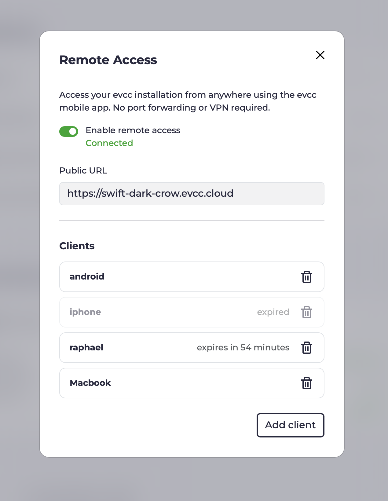 Remote Access management with domain and client list