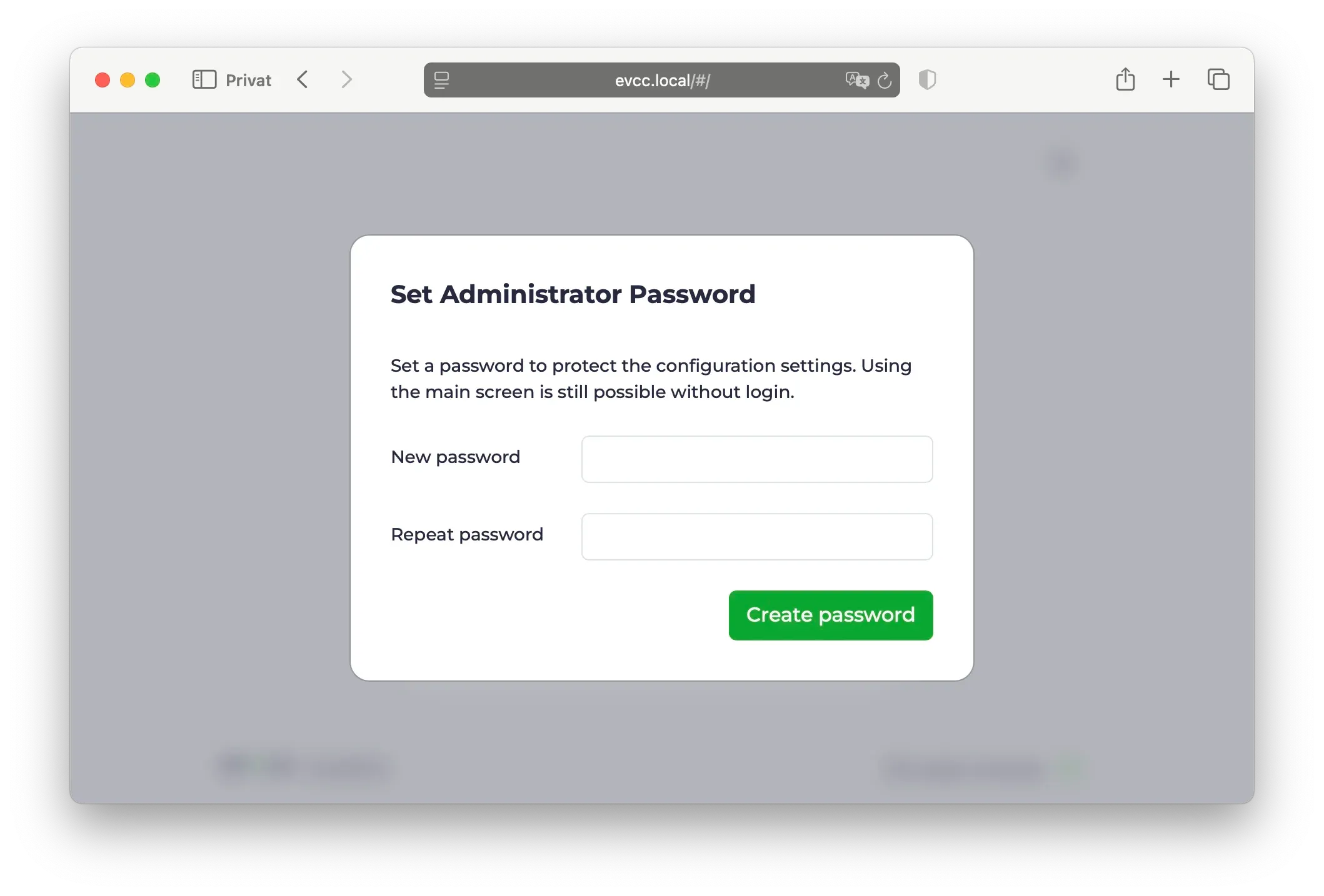evcc Password Setup