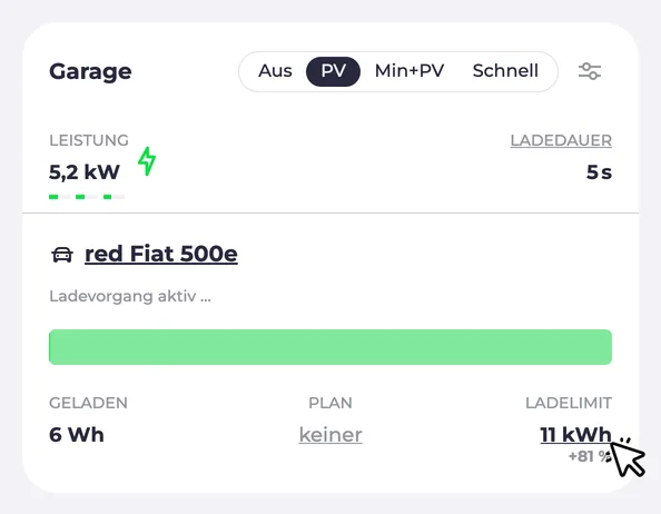 Screenshot of a charging point Energy limit of 15 kWh