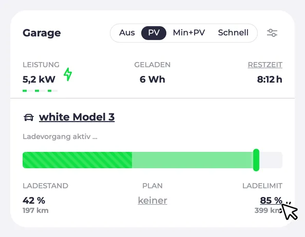 Screenshot of a charging point charging limit at 90%