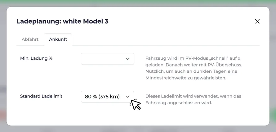 Screenshot of the default load limit setting in the load planning dialog