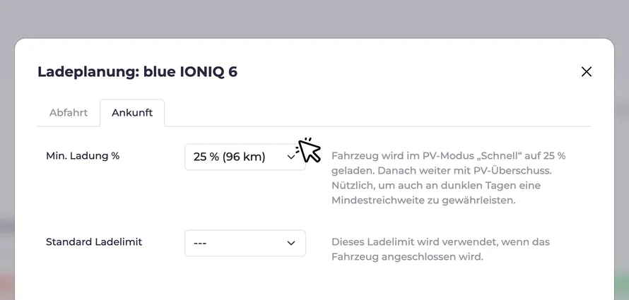 Screenshot of the minimum charge setting in the charging plan dialog