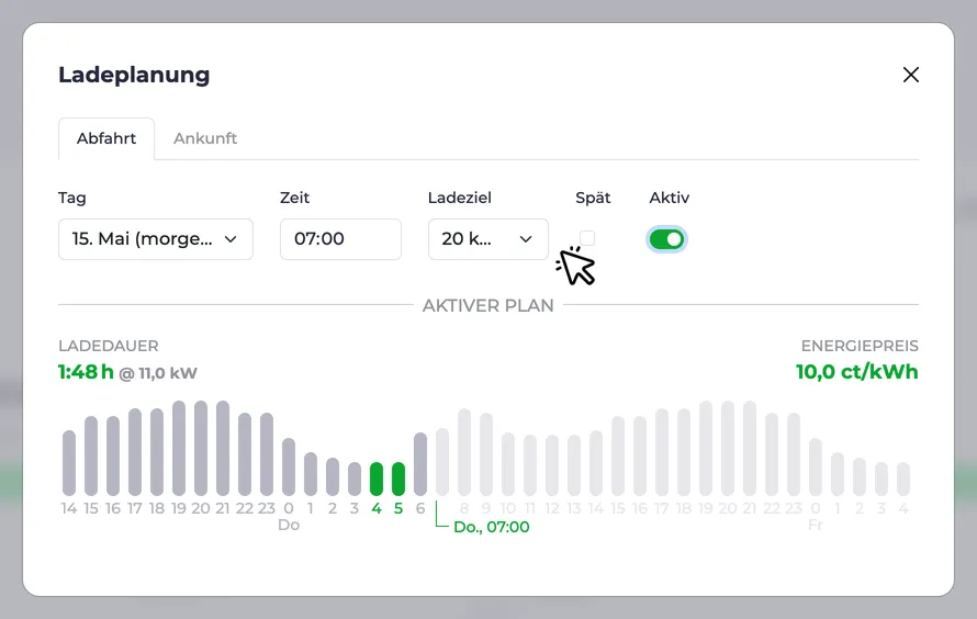 Screenshot of a charging plan using energy amount