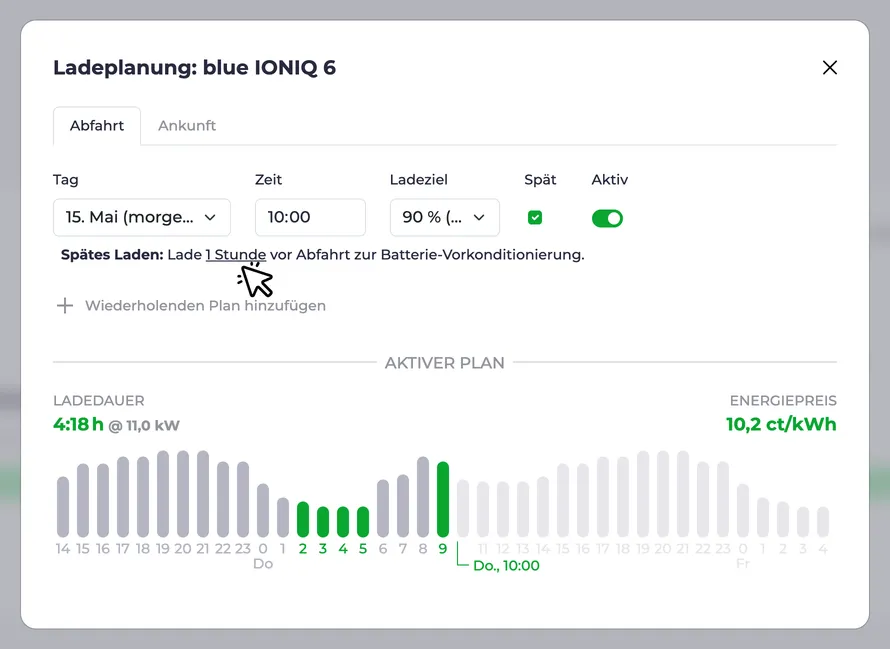 Screenshot of a charging plan with late charging