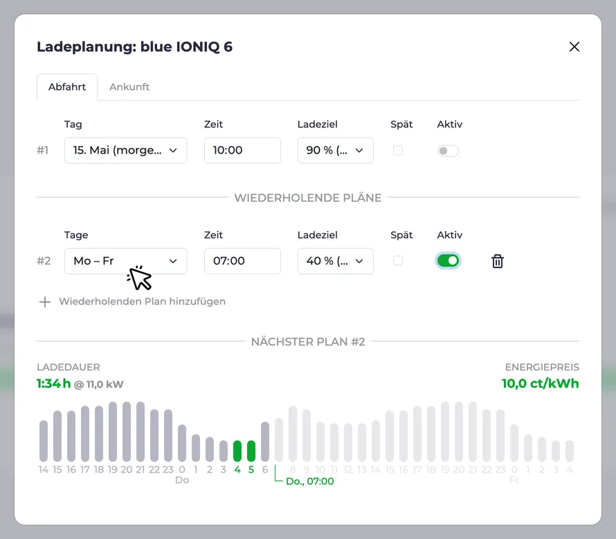 Screenshot of a recurring charging plan